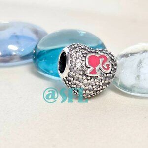 S925 Silver Pink Barbie Heart Charm Bead Double Sided Glam Sparkling Charm